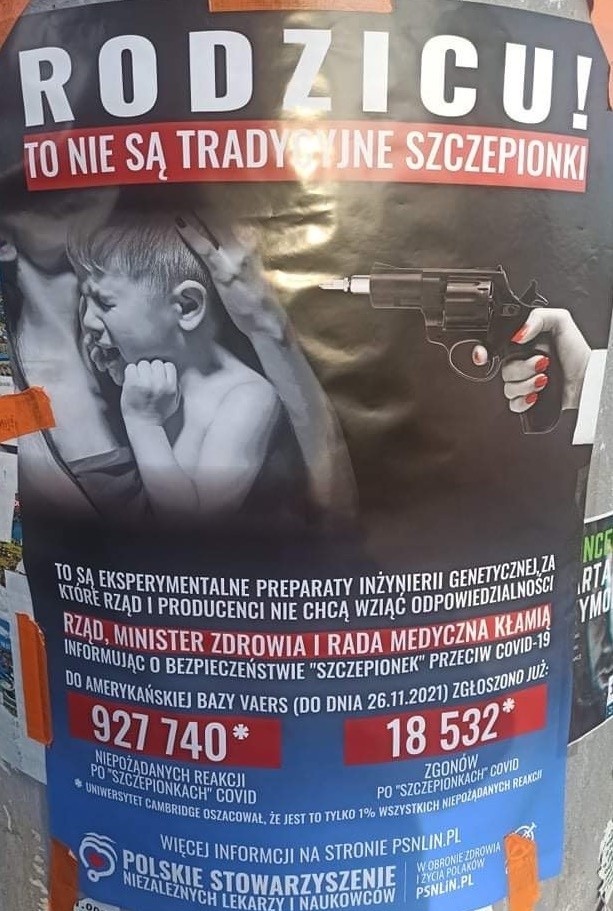 Plakaty antyszczepionkowe w Siemianowicach Śląskich.