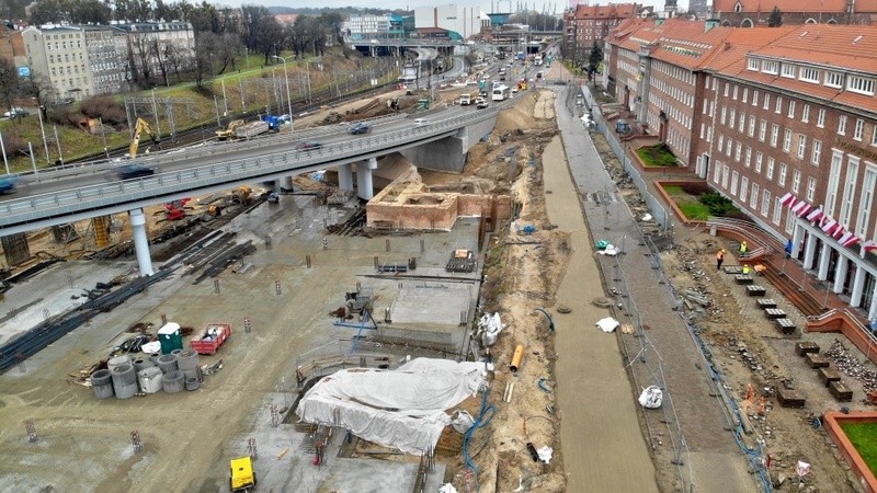 Budowa wiaduktu Biskupia Górka w Gdańsku, 10 lutego 2020 r.