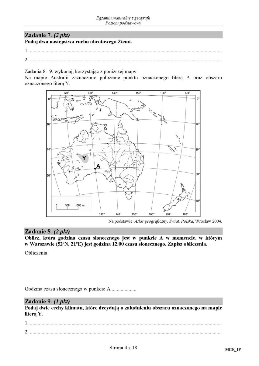 Arkusze zadań z geografii poziom podstawowy w technikum +...