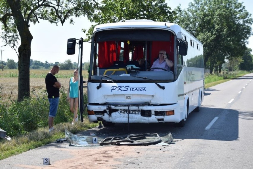 Nowy Dwór Gdański. Zderzenie osobówki z autobusem w sobotę 21.07.2018. Trasa nr 502 do Stegny była zablokowana