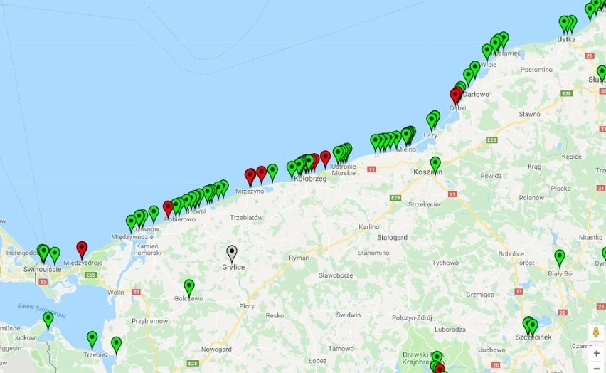 Sinice w Bałtyku LIPIEC 2018. Mapa online. Lista kąpielisk...