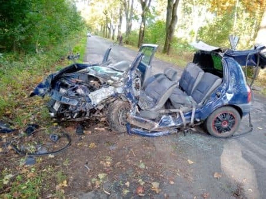 Powiat stargardzki. Kierowca renault clio uderzył w drzewo. Dwie osoby w szpitalu [ZDJĘCIA]