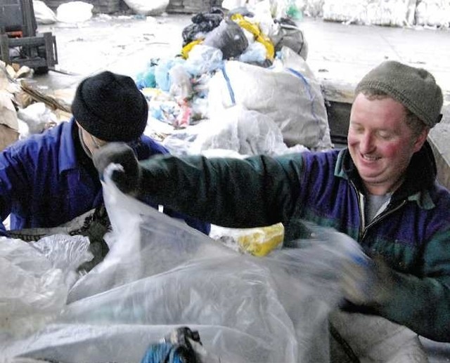 Pracownicy firmy Polmak Recycling sortują skupioną makulaturę.