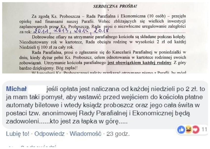 Przedstawiciele parafii św. Wojciecha rozesłali pismo, w...