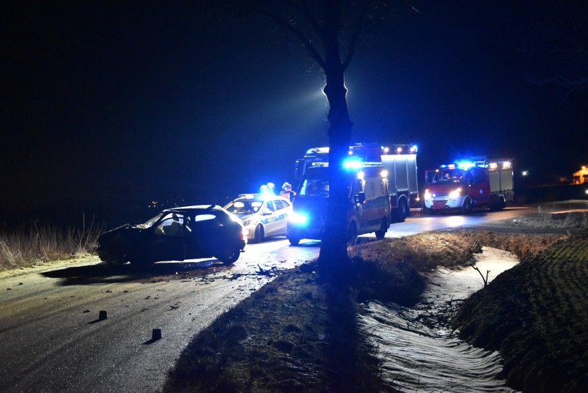 Samochód uderzył w drzewo w gminie Malbork 5.03.2021....