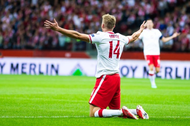 Adam Buksa w meczu Polska - Albania.