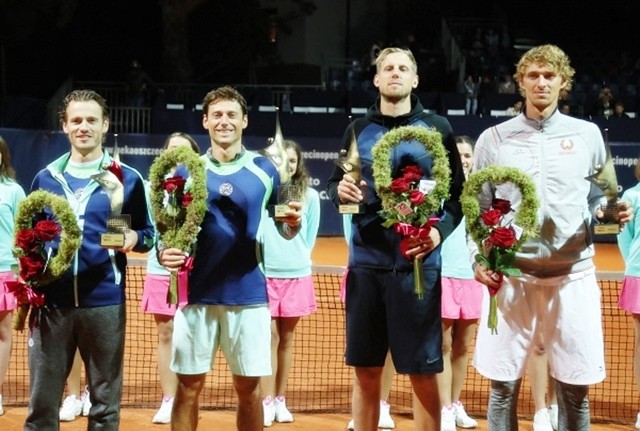 Finał debla Pekao Szczecin Open 2017. Od lewej: Wesley Koolhof (Holandia), Artem Sitak (Nowa Zelandia), Andreas Siljestrom (Szwecja) i Aliaksandr Bury (Białoruś)