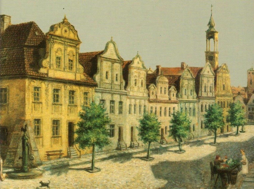 Rynek w Kluczborku w XIX wieku na obrazie Bogusława...