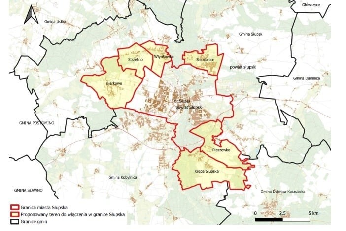Mapka z terenami, które chce Słupsk