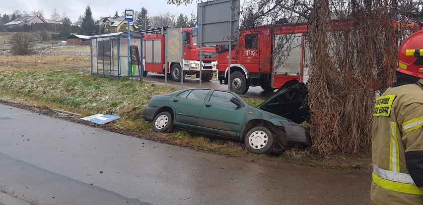 Wypadek w Boleniu. Pijany kierowca zjechał z drogi, jedna została osoba ranna 