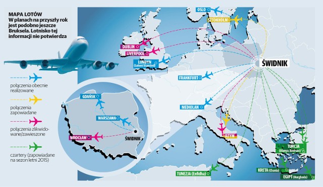 MAPA LOTÓW W planach na przyszły rok jest podobno jeszcze Bruksela. Lotnisko tej informacji nie potwierdza