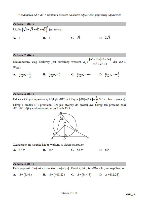 Matura 2017 Matematyka Odpowiedzi rozszerzona: zadania (Arkusz, Rozwiązania, Matura 2017 Matematyka)