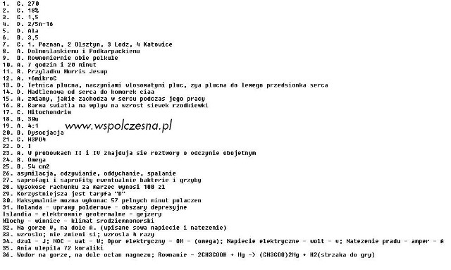 TEST Egzamin gimnazjalny 2011.  MATEMATYCZNO-PRZYRODNICZY ODPOWIEDZI