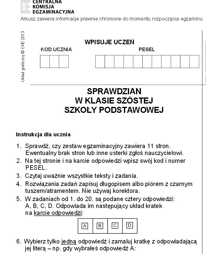 Próbny sprawdzian szóstoklasisty grudzień 2014 - arkusze...