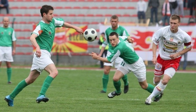 Marcin Kozłowski i Szymon Gibczyński mieli swoje okazje do zdobycia gola, niestety nie udało im się trafić.