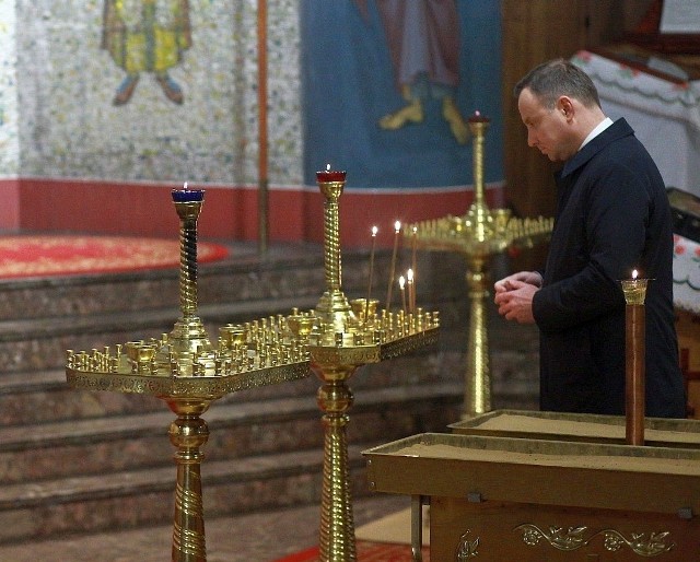 Prezydent Andrzej Duda w cerkwi w Hajnówce