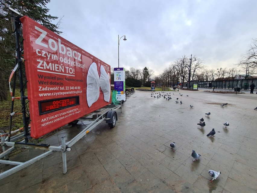 Sztuczne płuca na pl. Rapackiego w Toruniu zmieniły kolor, pokazując, czym oddychają mieszkańcy