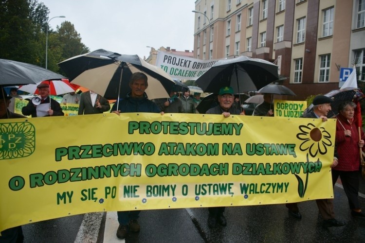 Protest działkowców przed budynkiem wojewody (zdjęcia, wideo)