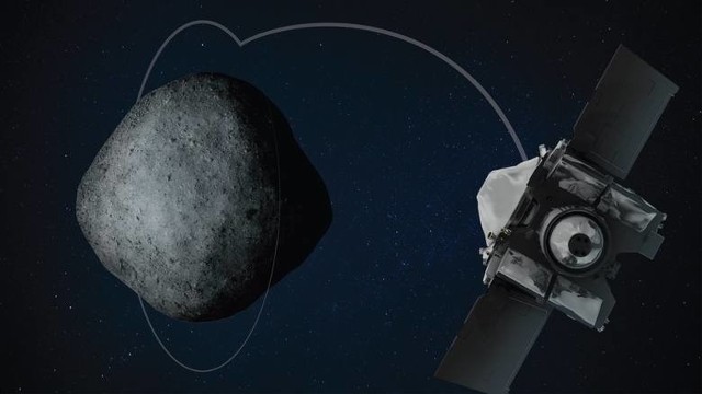 Wizualizacja Bennu oraz sondy OSIRIS-REx