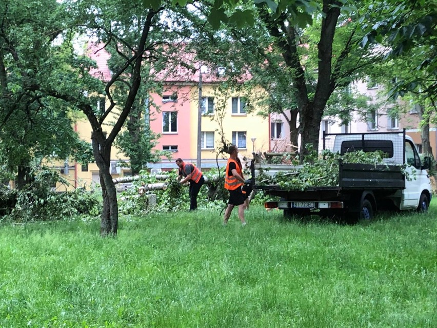 Skutki burzy w Białymstoku między ulicami Suraską a...