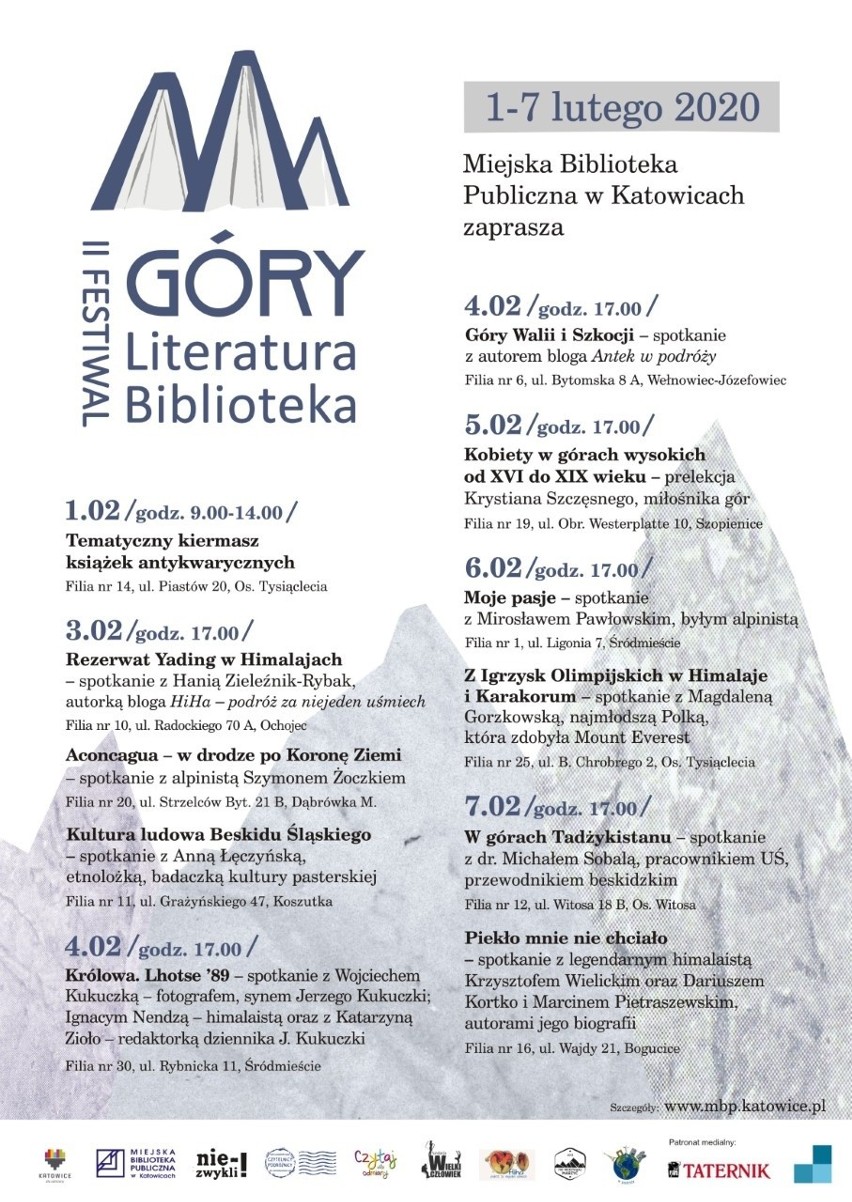 Festiwal Góry-Literatura-Biblioteka w Katowicach. Wśród gości m.in. Magdalena Gorzkowska i Krzysztof Wielicki