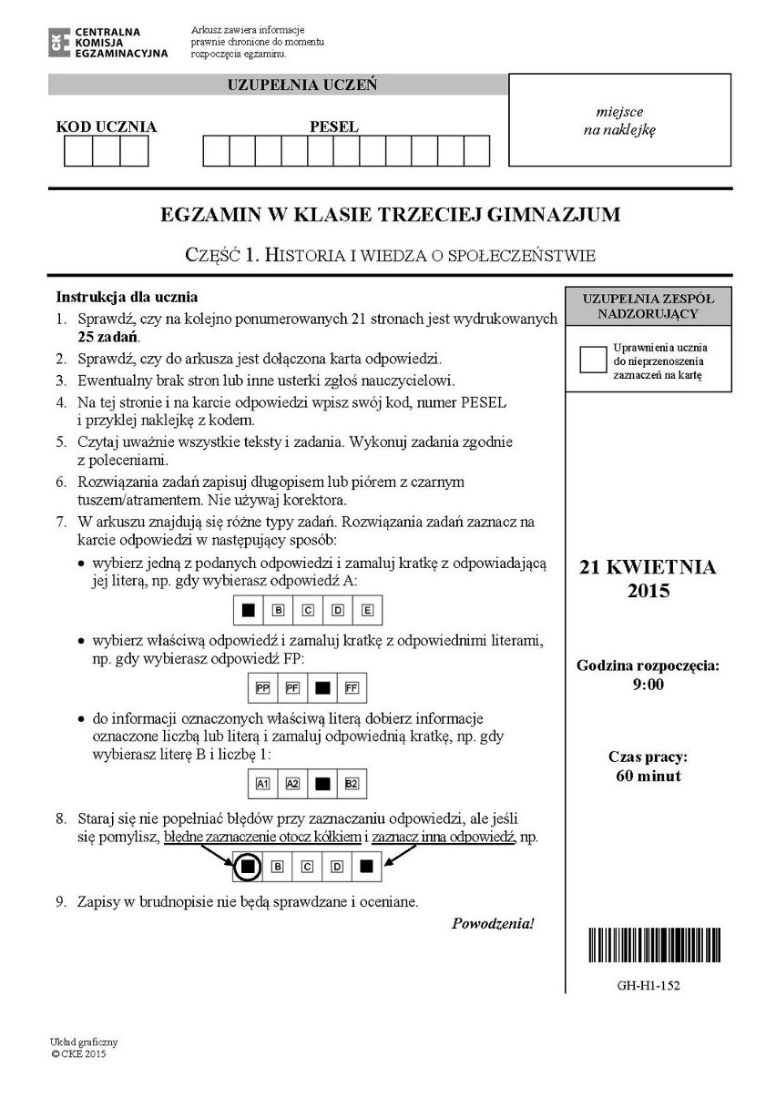 Egzamin gimnazjalny 2015 ARKUSZE PDF + ODPOWIEDZI Babilon,...