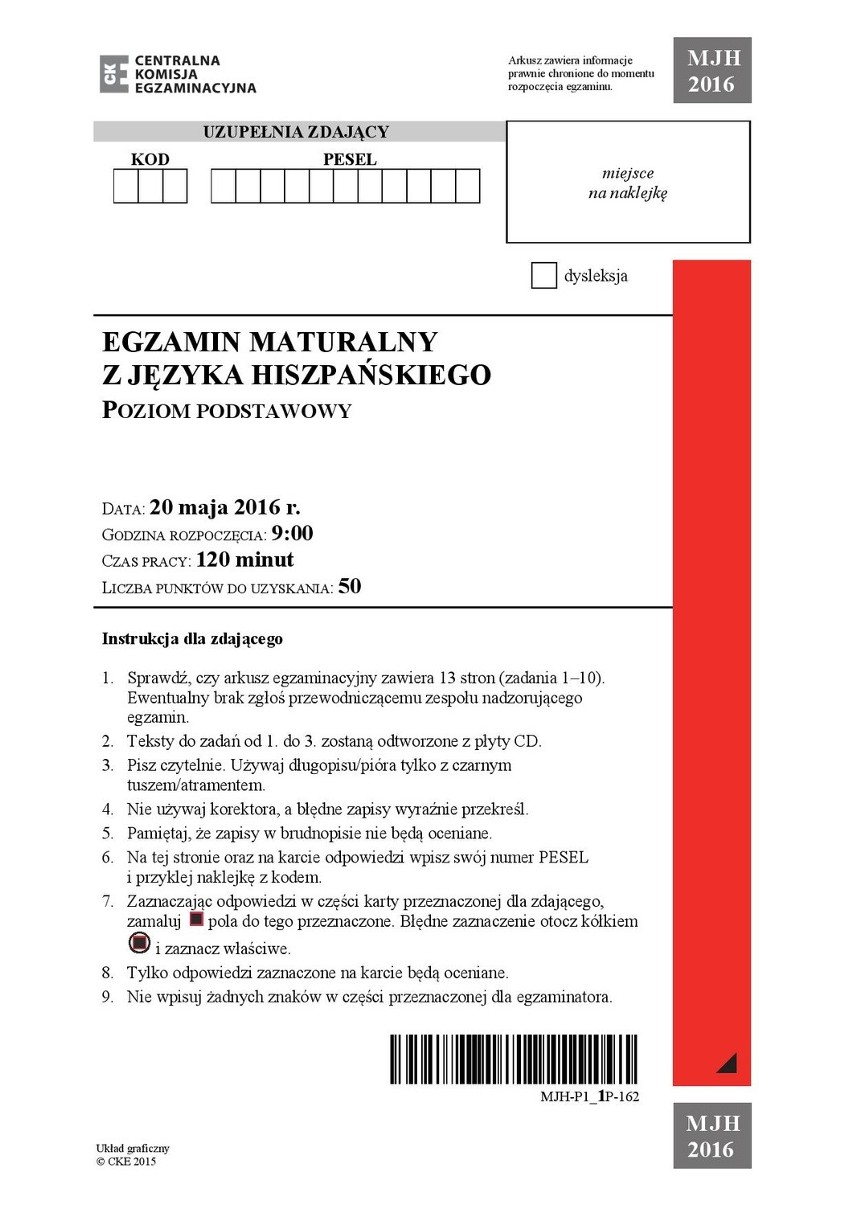 Matura 2016: Język HISZPAŃSKI podstawa [ODPOWIEDZI, ARKUSZ...