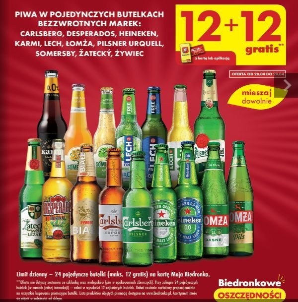 Promocją 12 + 12 gratis w Biedronce objęte są piwa:...
