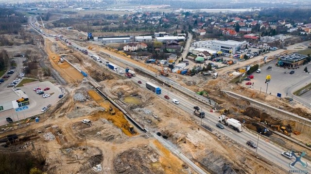 Sosnowiec. Przebudowa DK 94 widziana z lotu ptaka. Przesuwaj zdjęcia w prawo - naciśnij strzałkę lub przycisk NASTĘPNE