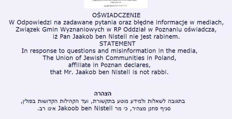 Oświadczenie Związku Gmin Żydowskich