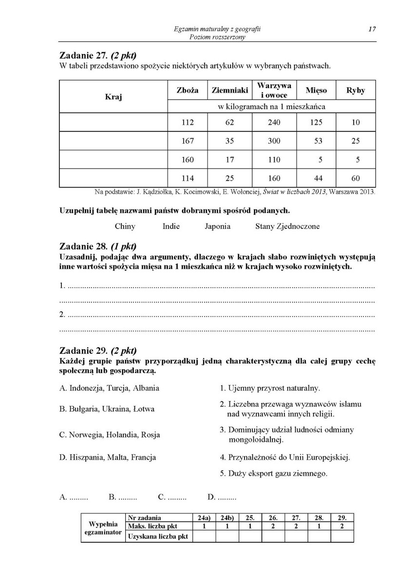 Matura 2014 GEOGRAFIA ARKUSZE CKE, PYTANIA, ODPOWIEDZI