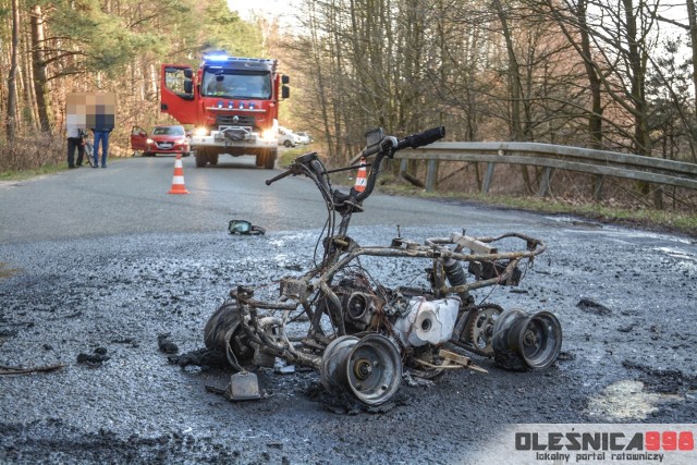 Wypadek pod Oleśnicą, quad stanął w płomieniach