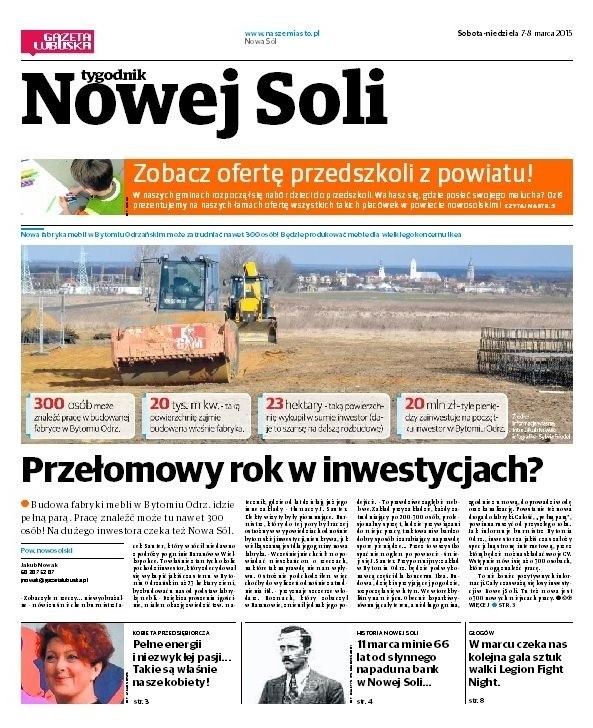 Tak wygląda okładka sobotniego "Tygodnika Nowej Soli"