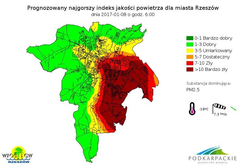 Jakość powietrza w Rzeszowie dziś w wielu miejscach jest...