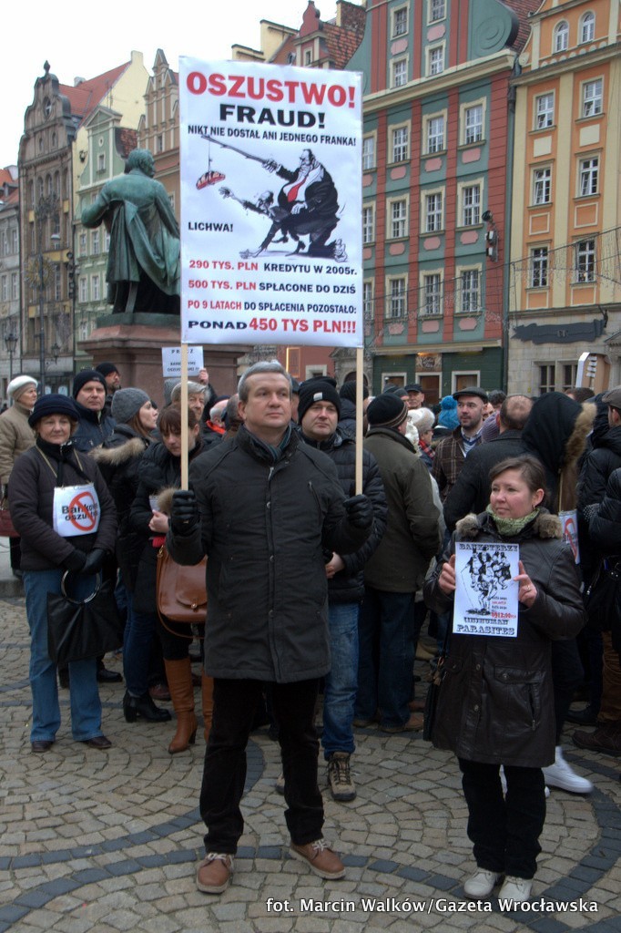 Protest w sprawie kursu franka szwajcarskiego na wrocławskim...