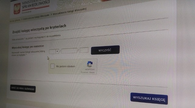 Strona elektronicznych księg wieczystychElektroniczna księga wieczysta jest udostępniana przez Ministerstwo Sprawiedliwości.