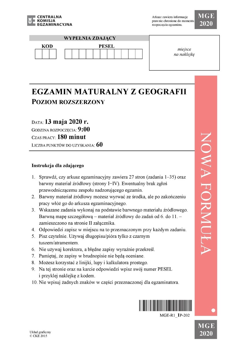 Matura 2020 – geografia: Arkusze i odpowiedzi...