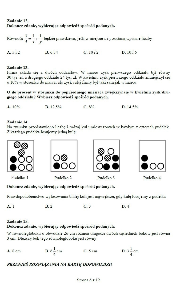 Próbny egzamin gimnazjalny 2012 [ARKUSZ, ODPOWIEDZI]. Test z matematyki