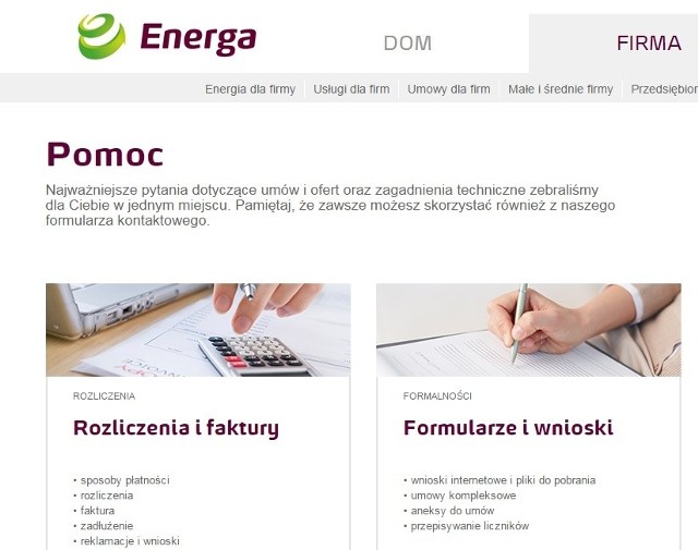 Strona internetowa Energi.