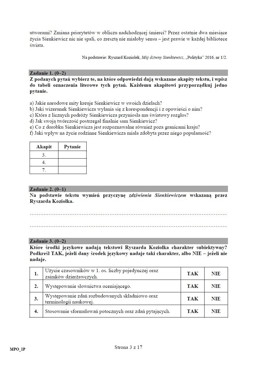 Matura 2017. ODPOWIEDZI - język polski poziom podstawowy [ARKUSZE CKE, PYTANIA]