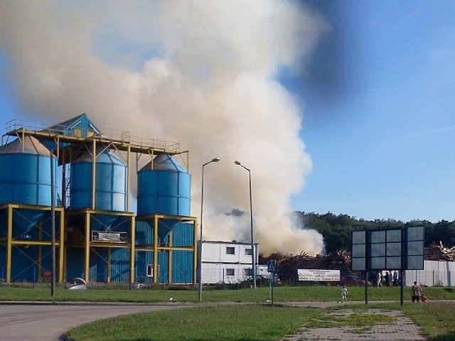 Paliły się deski na terenie jednego z zakładów w Słubicach. Nad placem unosiło się sporo dymu.