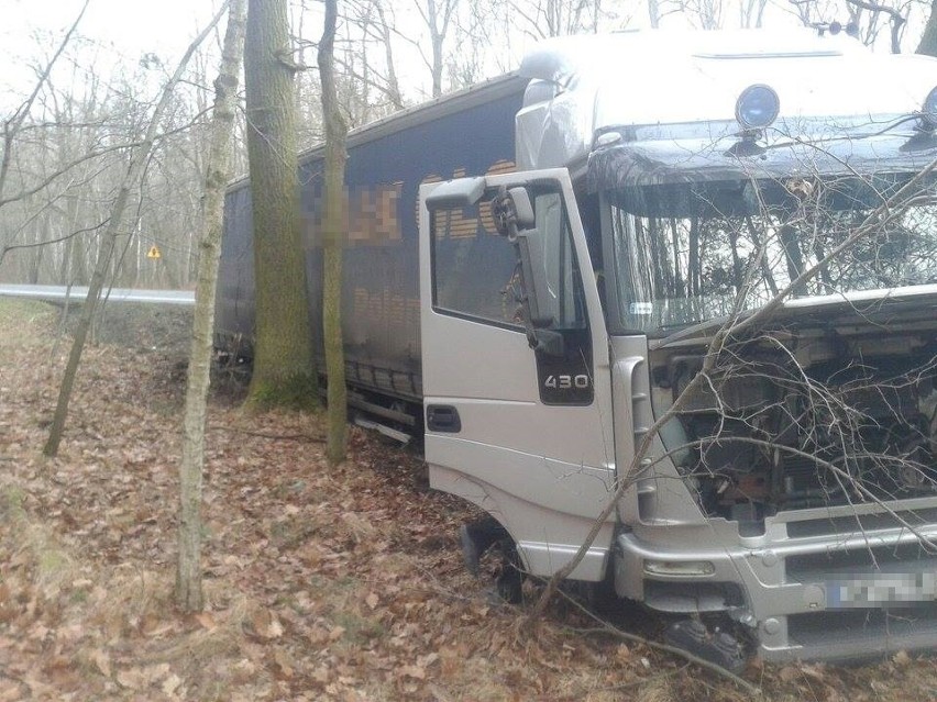 W Nakle ciężarówka wjechała do lasu