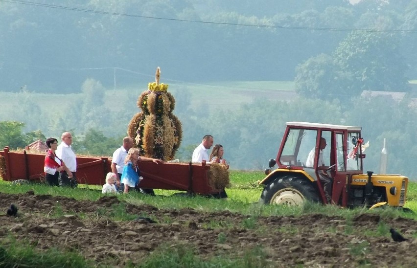 Korowód dożynkowy prowadził także drogą wśród pół