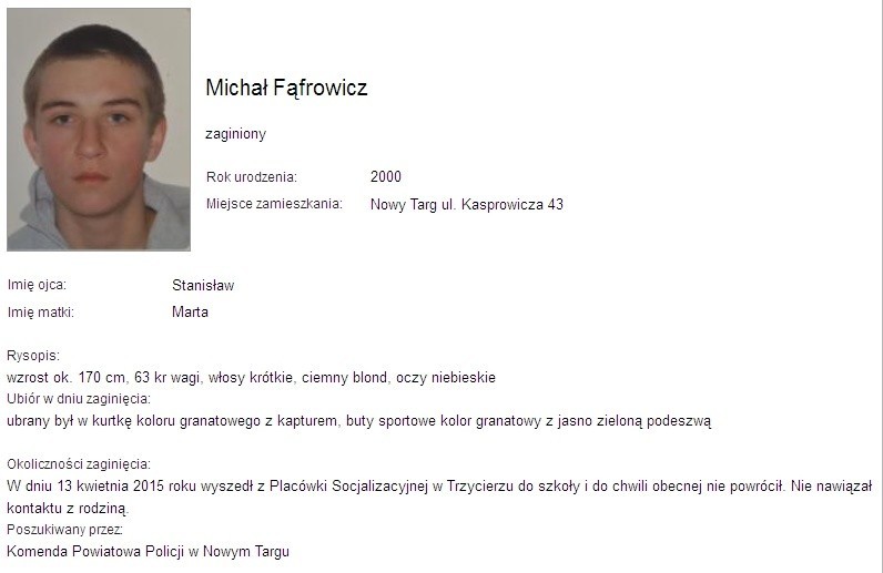 Lista osób zaginionych w Małopolsce [ZDJĘCIA]