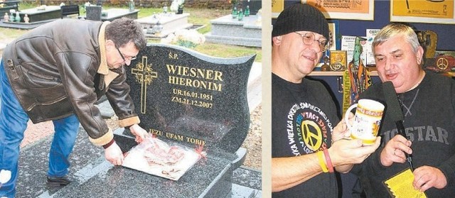 Andrzej Cieślak położył wykonane przez niepełnosprawne dzieci serce na grobie Hieronima Wiesnera (1951-2007). Obok Hirek Wiesner podczas nagrywania wywiadu z Jurkiem Owsiakiem.