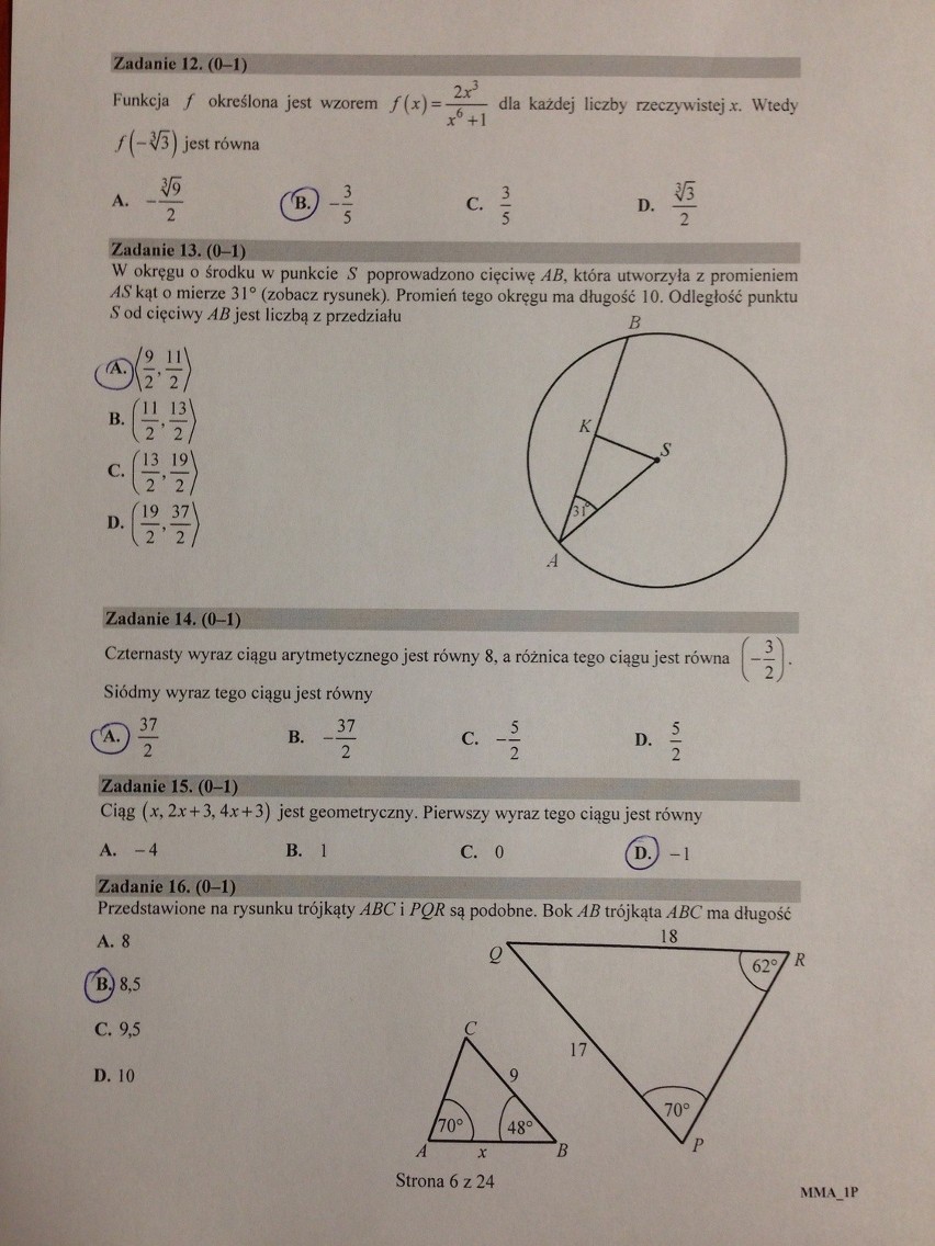 Matura 2016 MATEMATYKA: funkcje, równania i geometria (KLUCZ...