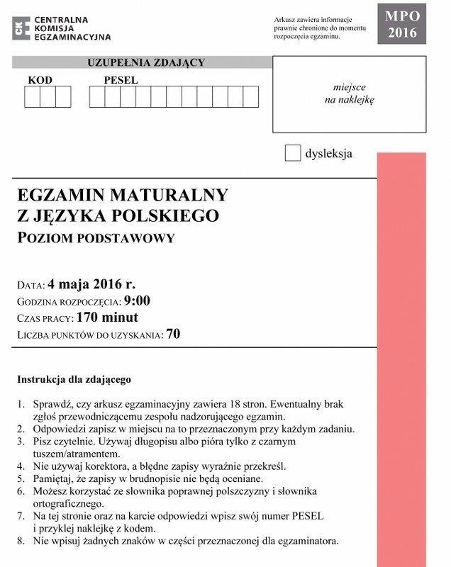 Matura 2016. Polski - ARKUSZE | Głos Koszaliński