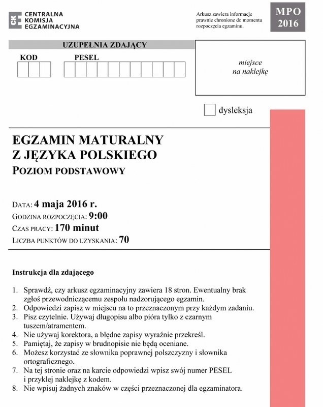 Matura 2016 język polski - ARKUSZ