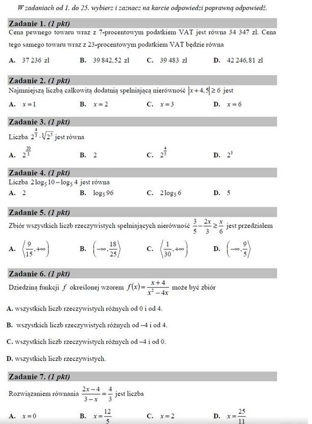 MATEMATYKA STARA MATURA 2015 TECHNIKUM ARKUSZE CKE