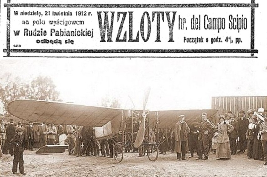 8 kwietnia 1912 odbył się pierwszy lot nad Łodzią. Aaeroplan...